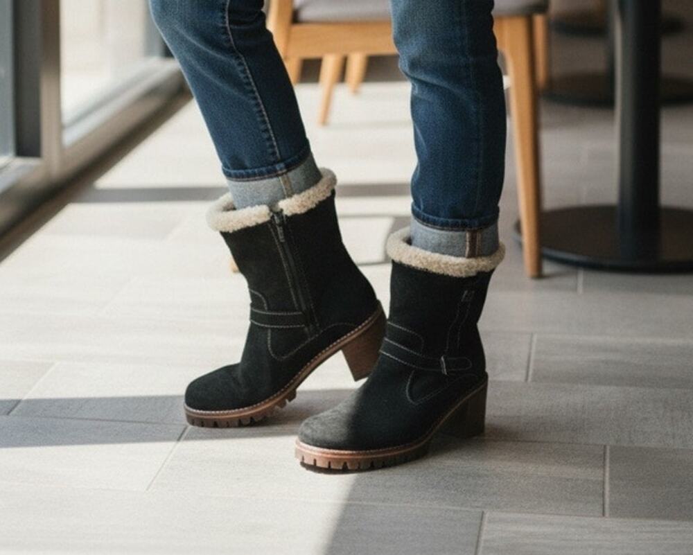 Manas $249 Womens Suede Leather Sherpa Buckle Winter Snow Boots Size 41/US10.5